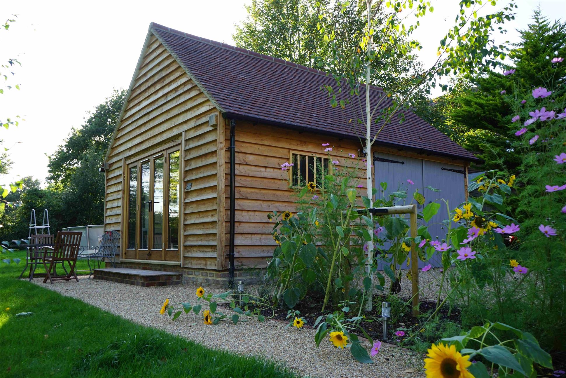 Oak Framed Garage Workshop with Full Length French Windows