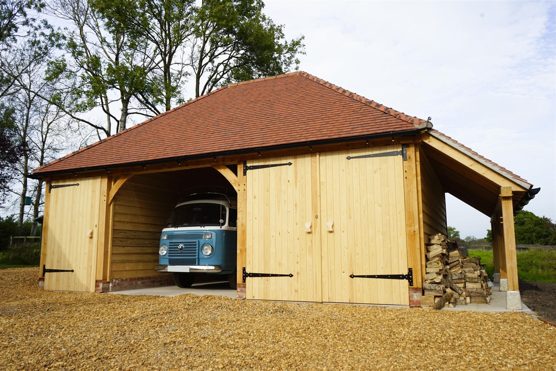 Two and a Half Bay Garage with Softwood Double Doors